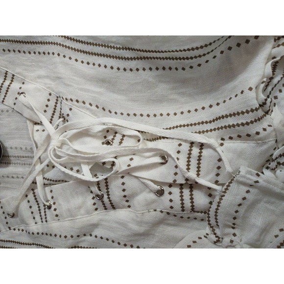 Cozy Casual Top Size M Beige And Brown Long Sleeve String Tie - Picture 10 of 10